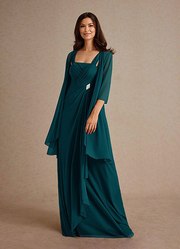 Azazie Clinton Mother of the Brides Dresses Pine A-Line Pleated Mesh Dress image1