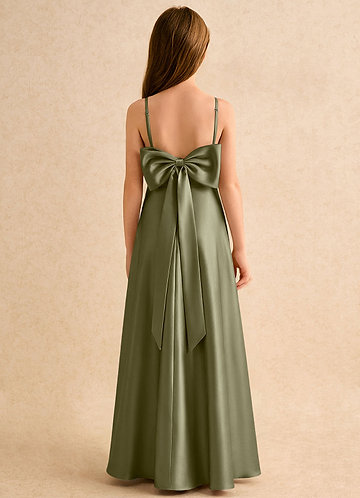 Azazie Joella Girls Formal Vestidos de Niña de Flores Vestido de Pistacho de Satén Elástico de Corte en A con Plisado image1