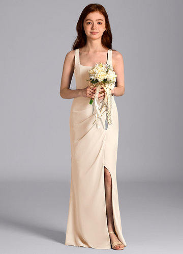 Azazie Mero Junior White Alabaster Mermaid Pleated Chiffon Dress image1