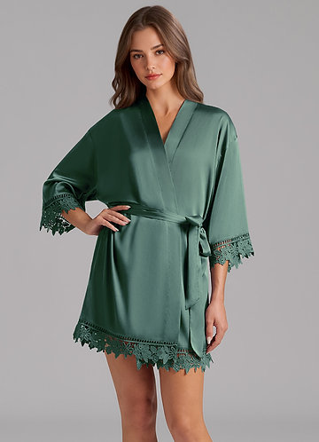 front Matching Color Satin Lace Robe
