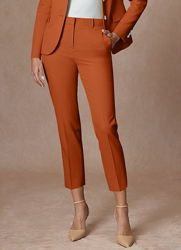 front Whitney Burnt Orange Refined Weave Performance  Cropped Dress Pants