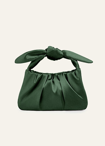 front Bolsa de mão com alça de cetim metálico e nó combinando