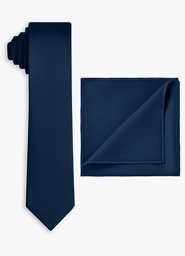 front Set aus schmaler Krawatte und Einstecktuch aus Stretch-Satin