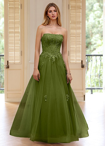 Pipery Vert Robe de bal corsetée à paillettes et volants en tulle image1