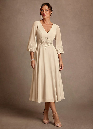 Azazie Ana Mother of the Bride Dresses Vestido Champanhe de Chiffon de Linha A com Renda image1
