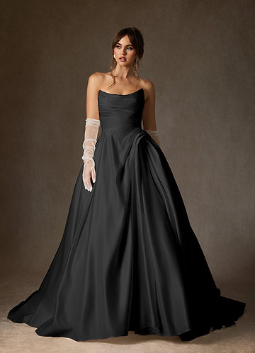 a line black wedding dresses Sheath Sweetheart Long Sleeves Lace Dresses, Bridal Gown, MW997 Elegant black wedding dress featuring an A Long Strapless Black Wedding Dress