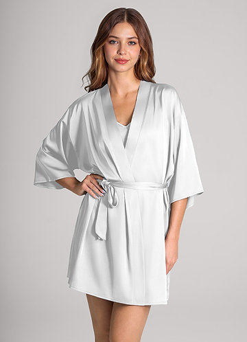 front Matching Color 2-Piece Satin Robe and Slip Set