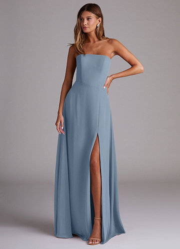 Azazie Wren Abiti da Damigella Abito Convertibile A-Line in Chiffon Spacco Laterale Blu Polveroso image1