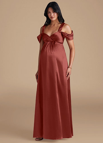 Azazie Rhea Vestidos de dama de honor de maternidad Vestido de Corte En A Plisado Hasta el suelo Satén Metálico image1
