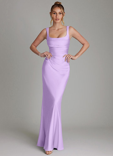 Azazie Agustina Robes Demoiselle d'honneur Robe Sirène en Satin extensible Corset Lilas image1