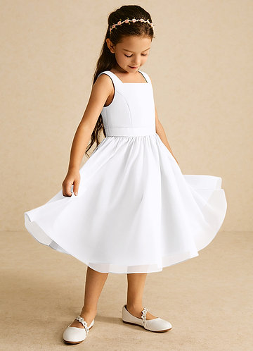 Azazie Ari Flower Girl Dresses White A-Line Sleeveless Chiffon Dress image1
