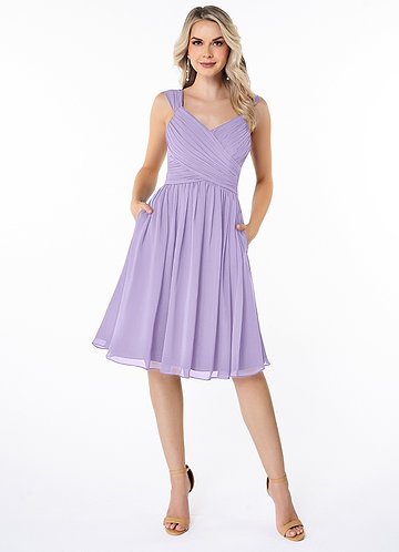 fitted lace wedding dress BABARONI V Neck Pleated Bodice Circle Skirt Mini Dress Lilac, Lilac / US0 main image 1