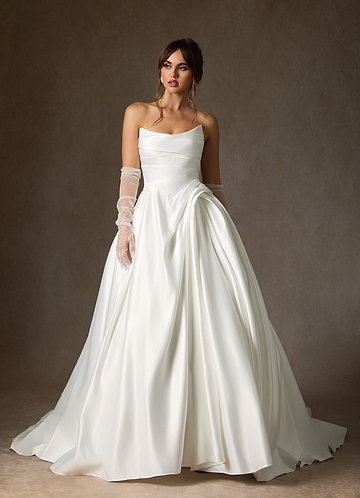 sachin and babi light blue dress Simple White Satin V Neck Wedding Dress with Bow-Knot US4 / White main image 0