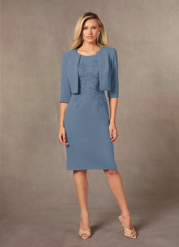 Azazie Ryne Robe Mère de la Mariée & du Marié Robe Fourreau en Dentelle Bleu Poussiéreux image1