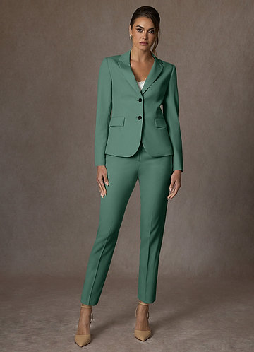 front Whitney Eucalyptus Structured Stretch Full Length Pants Suit