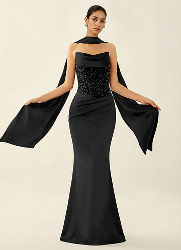 Melisande Noir Robe de bal sirène à corset scintillant et dos lacé image1