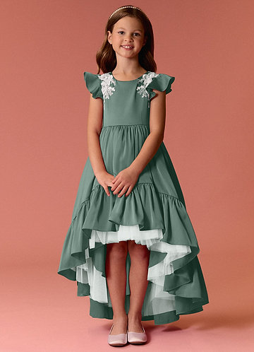 Barbie ♥ Azazie Flower Girl Dresses High Low Lace and Stretch Satin A-line Dress image1 0