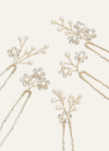 front Rhinestone Floral Cluster Hairpin Set