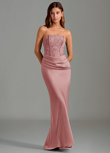Azazie Emilia Brautjungfernkleider Meerjungfrau-Linie Schulterfrei Stretch-Satin Kleid Altrosa image1