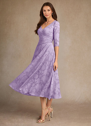 Azazie Durant Mother of the Brides Dresses Lilac A-Line Pleated Floral Burnout Dress image1