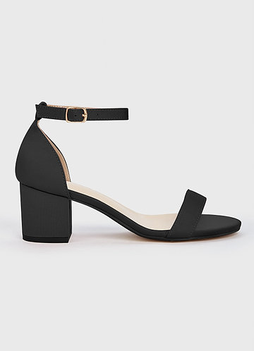 front Matching Color Stretch Satin One Strap Buckle Block Low Heel Sandals