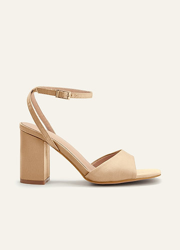 front Matching Color Stretch satin Square Toe Block Heels