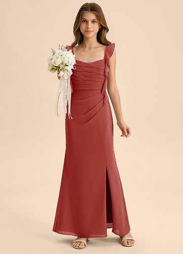 Azazie Jessamine Junior Terracotta Mermaid Sweetheart Neckline Chiffon Dress image1