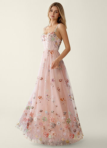 Irisqun Rose Robe de bal en tulle ornée de broderies à sequins et de perles en 3D et de fleurs image1