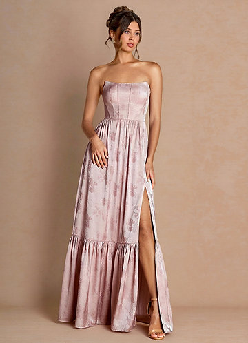 open lace back dress Zapakasa Women Dusty Rose Chiffon Long Wedding Guest Dress with Ruffles  Sheath Ruched V-Neck Mother of the Bride Dress with Appliques main image 1