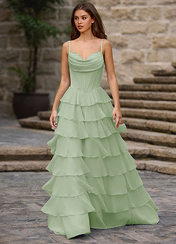 Floralace Light Green Ruffled A-line Prom Dress image1