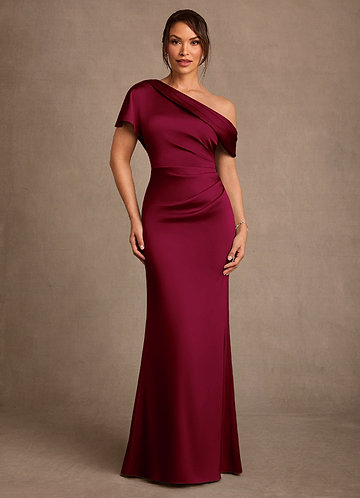 Azazie Rutha Mother of the Brides Dresses Burgundy Sheath One Shoulder Stretch Satin Dress image1