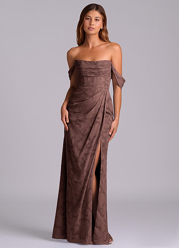 Azazie Johana Brautjungfernkleider Wandelbar Meerjungfrau-Linie Schulterfrei Blumen-Burnout Kleid Espresso image1