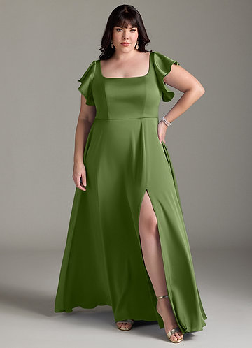juniper satin bridesmaid dresses Juniper V Neck Short Sleeves Slit Long Chiffon Bridesmaid Dresses, Taupe main image 1