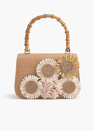 front 3D Flower Woven Straw Handbag