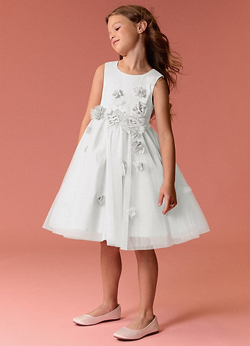 Barbie ♥ Azazie Flower Girl Dresses Diamond White A-Line Sleeveless Tulle Dress image1