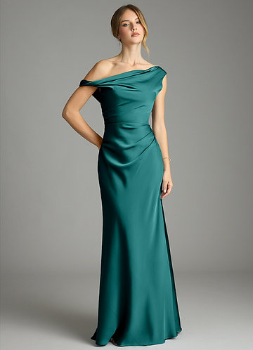Azazie Emerson Vestidos Dama de Honor Vestido de Pavo Real de Satén Elástico de Corte Sirena con Vestidos sin tirantes image1