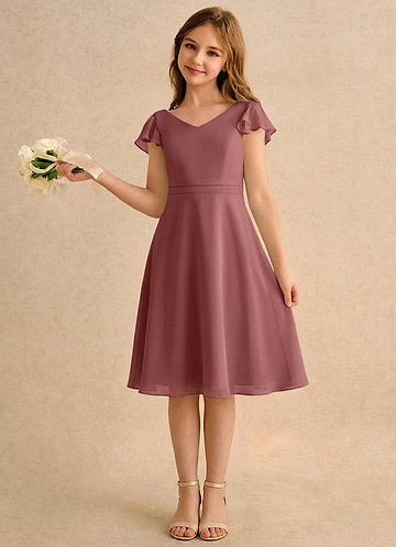 Azazie Narin Girls Formal Klänningar för brudeflicka Klä A-Line i Chiffong med ärmar image1