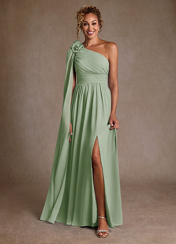 Azazie Lancaster Robe Mère de la Mariée & du Marié Robe Trapèze en Mousseline de soie Une épaule Vert Sauge image1