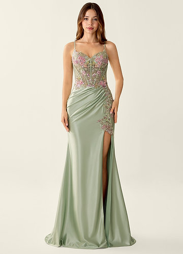 Araminta Salvia V-aukkoinen merenneito, nauhallinen selkämys merenneito-tanssiaismekko image1