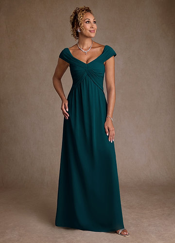 Azazie Myrtle Robe Mère de la Mariée & du Marié Robe Trapèze en Mousseline de soie Plissée Vert Pin image1