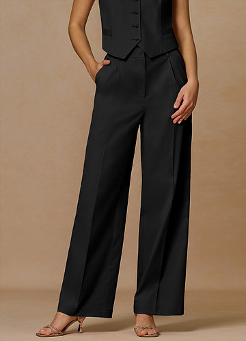 front Margaret Black Cotton Linen Blend Pants