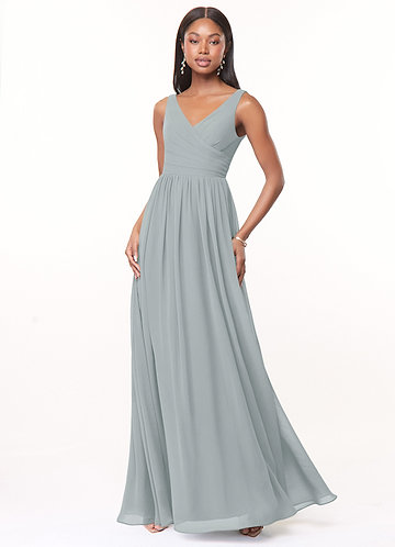 Azazie Keyla Bridesmaid Dresses Dolphin Grey A-Line V-Neck Pleated Chiffon Dress image1