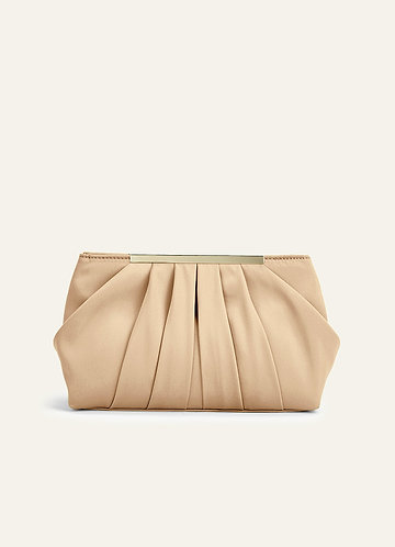 front Matchande färg Stretch Satin Plisserad Clutch