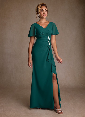 Azazie Suffolk Mother of the Brides Dresses Peacock A-Line Pleated Chiffon Dress image1