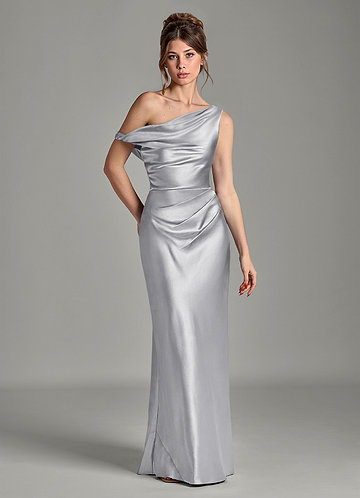 gray satin dress Mismatched Silver Grey Long Cheap Custom Mermaid Bridesmaid Dres  MarryLover 74 cm (28 Classic Slip Steele