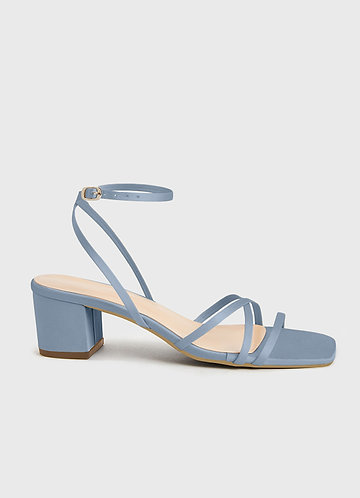 front Matching Color Matte Satin Cross Strips Block Heel Sandals