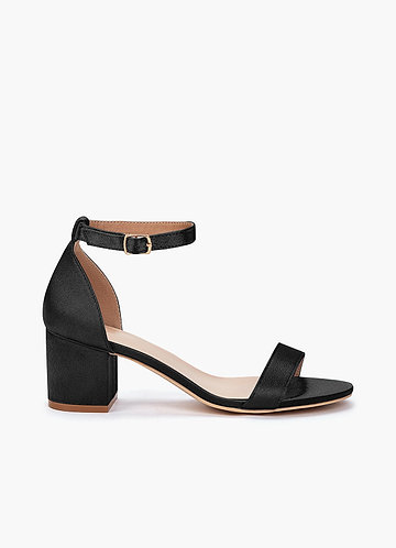 front Matching Color Metallic Satin One Strap Buckle Block Heel Sandals