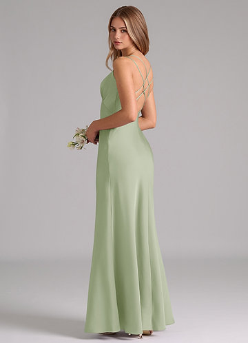 Azazie Suttona Brudtärneklänningar Klä av A-Linje i Stretch Satin Plisserad Dusty Sage image1