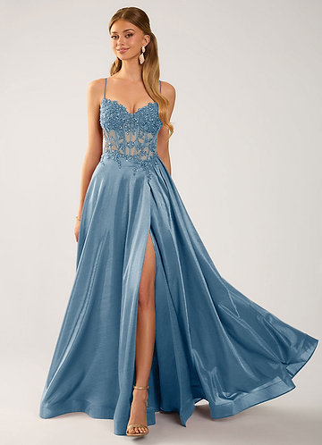 Isoldemark Dusty Blue Beading Sequin Embroidery Satin Prom Dress image1