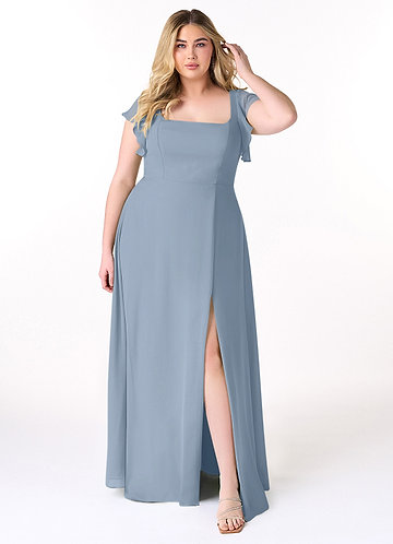 Azazie Bondi Bridesmaid Dresses Dusty Blue A-Line Ruffled Chiffon Dress image1